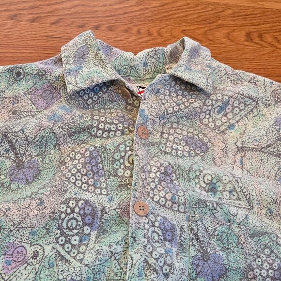 Vintage 90s Gotcha Button Down Shirt Purple Green Abstract Floral Skater Medium - Picture 5 of 14